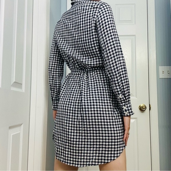 Draper James Shirt Dress Mini Gingham Blue White Tie Button Up Casual 4 Small - Picture 2 of 7